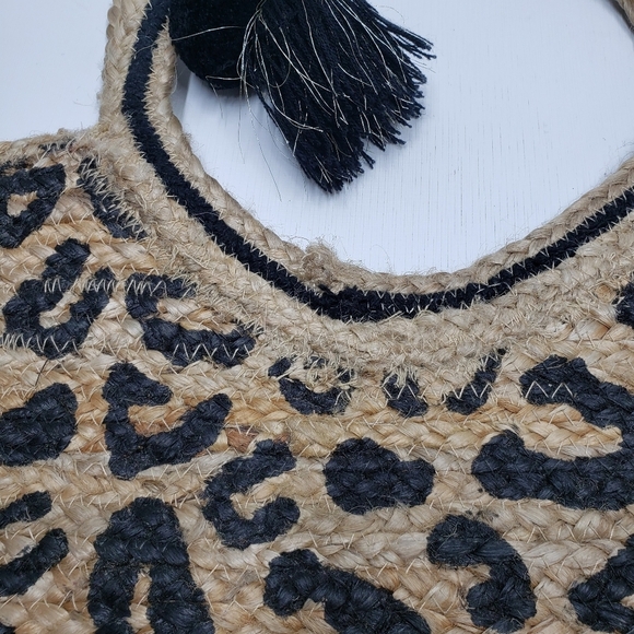 America & Beyond Jute Leopard Print Tote Bag Large Tan Black - Picture 14 of 16
